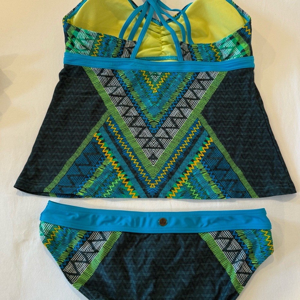 Prana Blue and Green Women's Tankini Swim Set - Picture 2 of 5